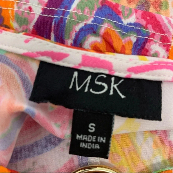 MSK Tropical Dress Small Pink Print A Line Above Knee  Stretch Knit Key Hole - Picture 8 of 11